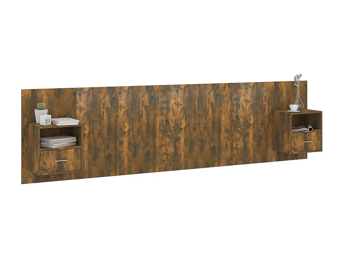 Tête de lit avec armoires Chêne fumé Bois d'ingénierie