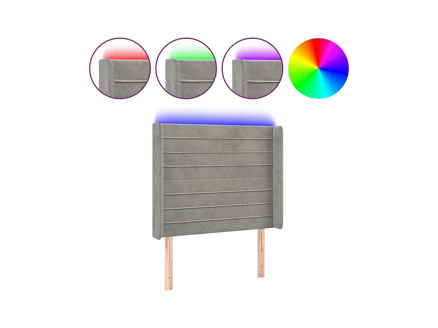 Testiera LED Grigio Chiaro 83x16x118/128 cm Velluto