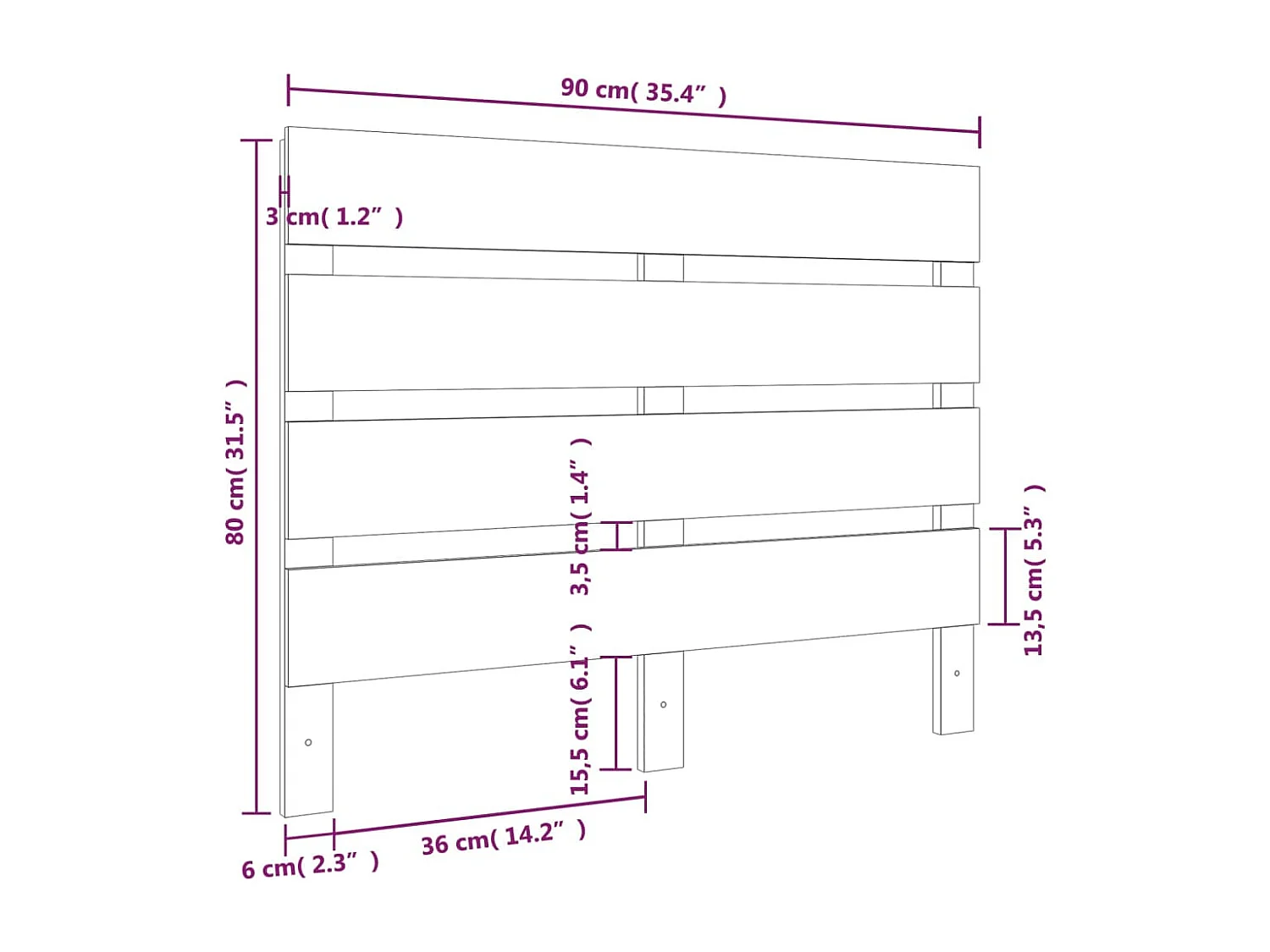 Wit hoofdeinde 90x3x80 cm Massief grenenhout