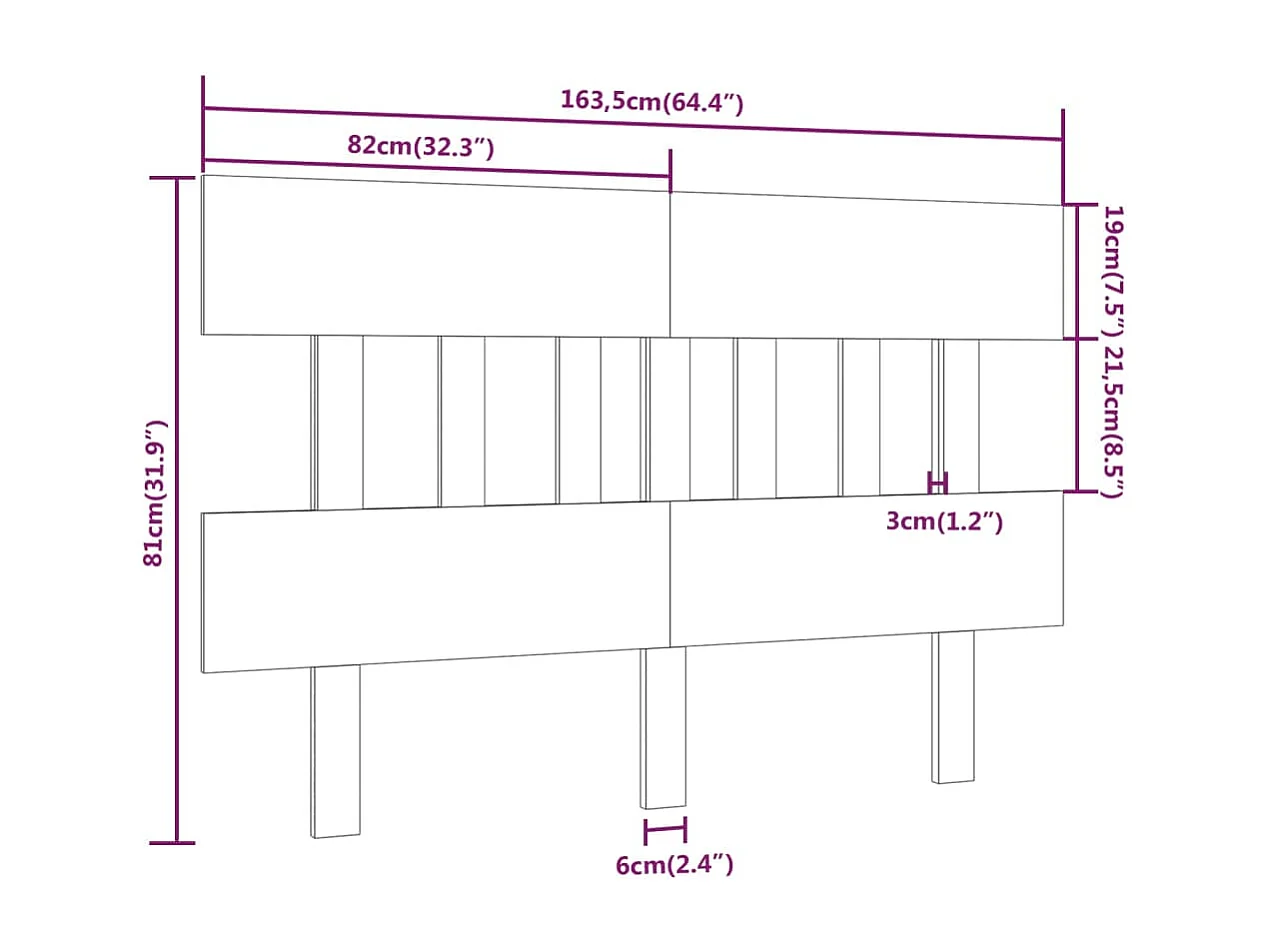 Hoofdbord 163,5x3x81 cm Massief grenenhout