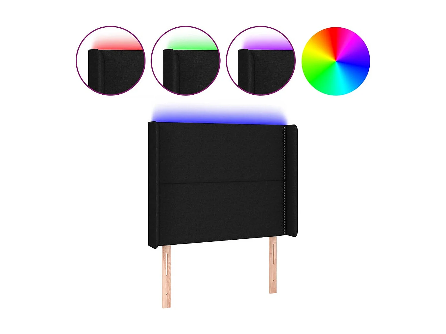 Cabecero LED Negro 103x16x118/128 cm Tela