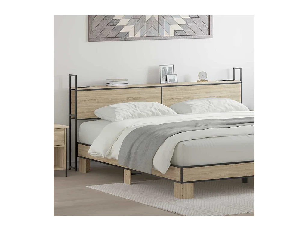 Kopfteil mit Stauraum und Ladestation aus Sonoma-Eiche