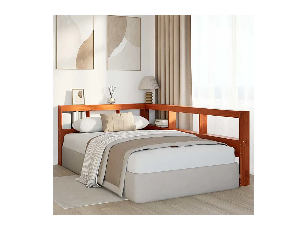 Tête de lit de bibliothèque en forme de L bois massif de pin