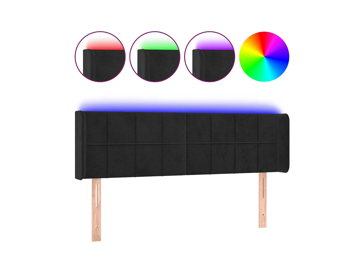 Zwart LED hoofdbord 147x16x78/88 cm Fluweel