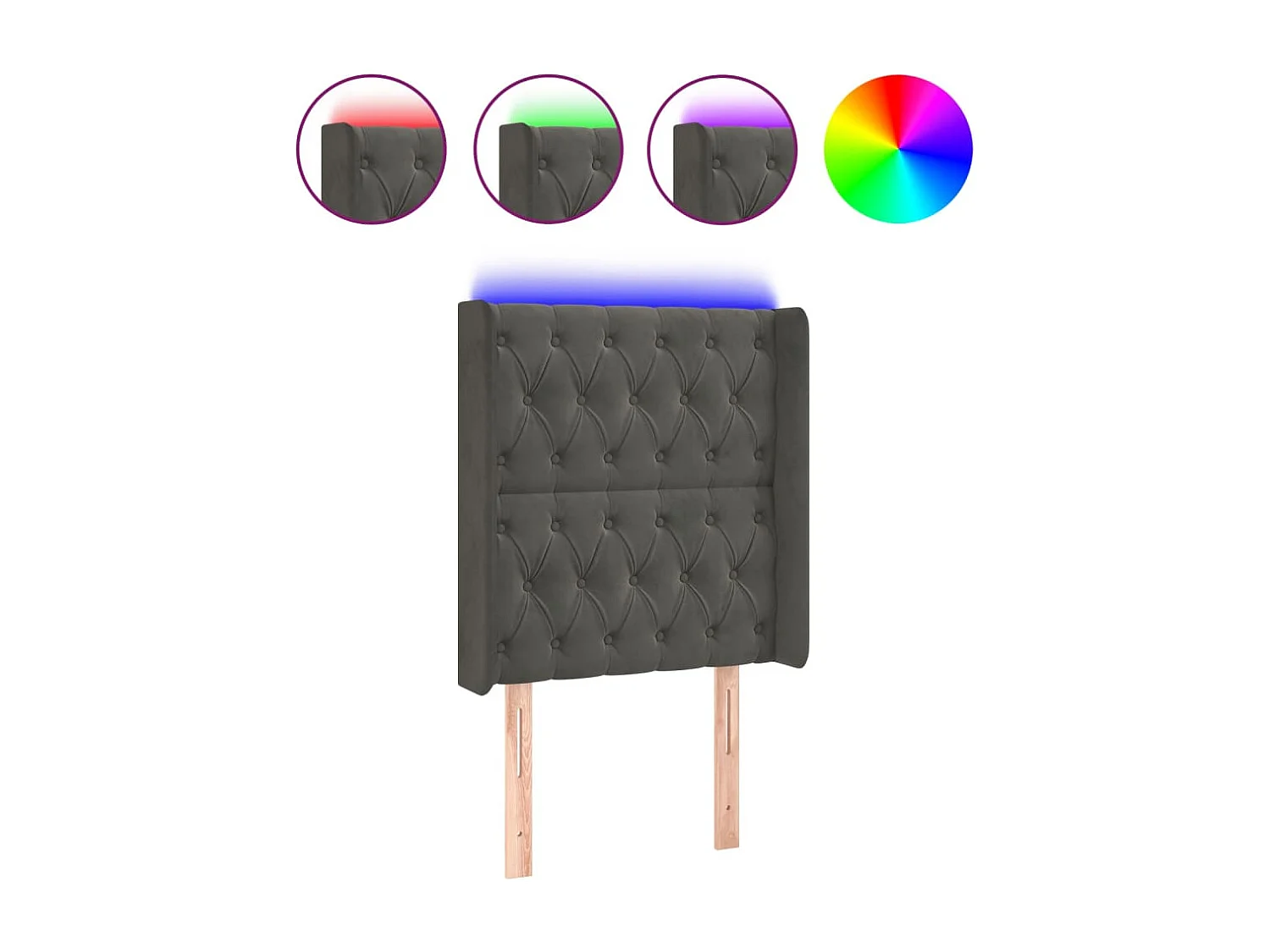 Cabecero LED Gris Oscuro 83x16x118/128 cm Terciopelo