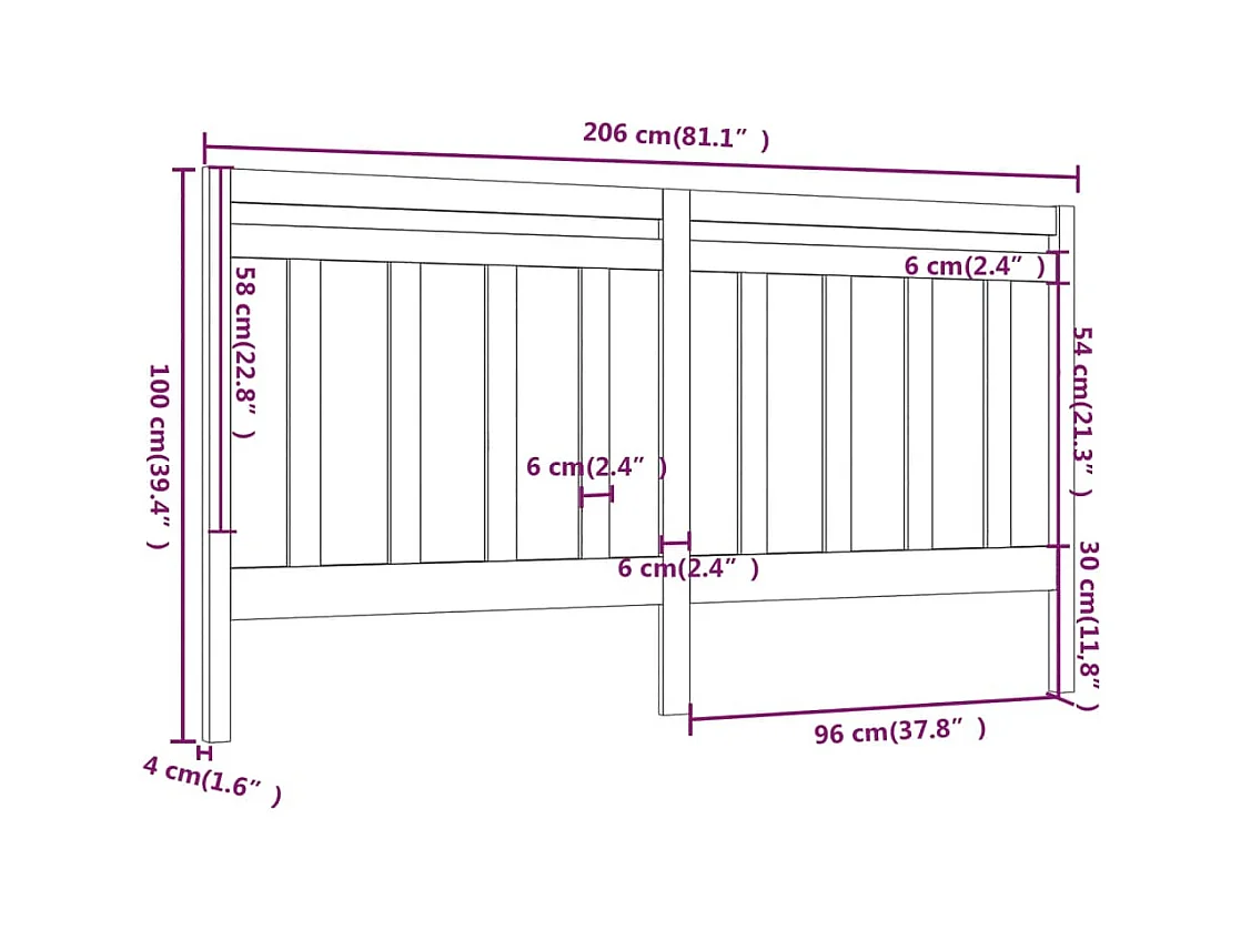 Zwart hoofdbord 206x4x100 cm Massief grenenhout