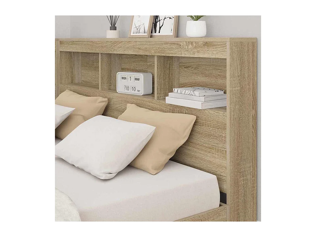 Kopfteil aus Sonoma-Eiche, 135 cm, Stauraum, Holzwerkstoff
