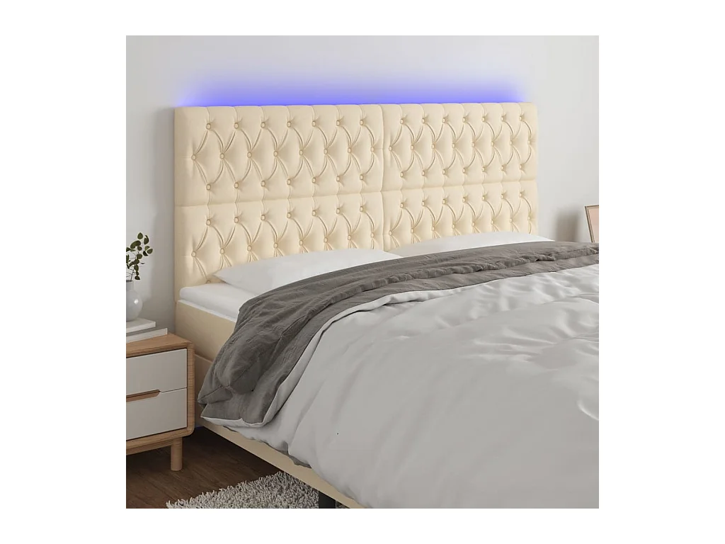 LED Hoofdbord Crème 200x7x118/128 cm Stof