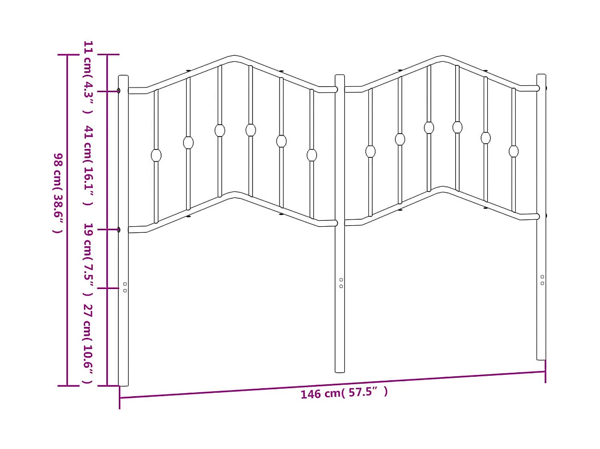 Wit metalen hoofdbord 140 cm