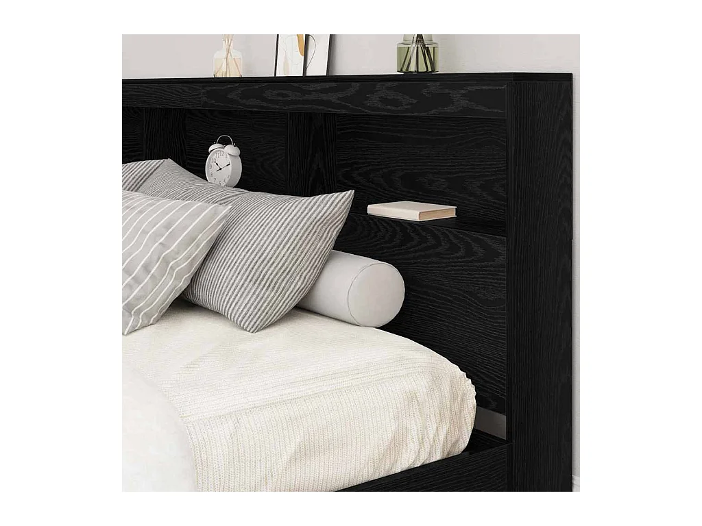 Cabecero de roble negro con almacenaje, 180 cm, madera de ingeniería