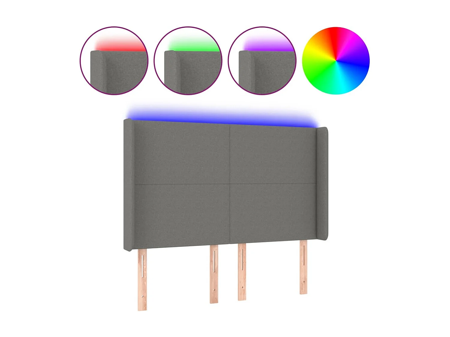 LED hoofdbord Donkergrijs 147x16x118/128 cm Stof