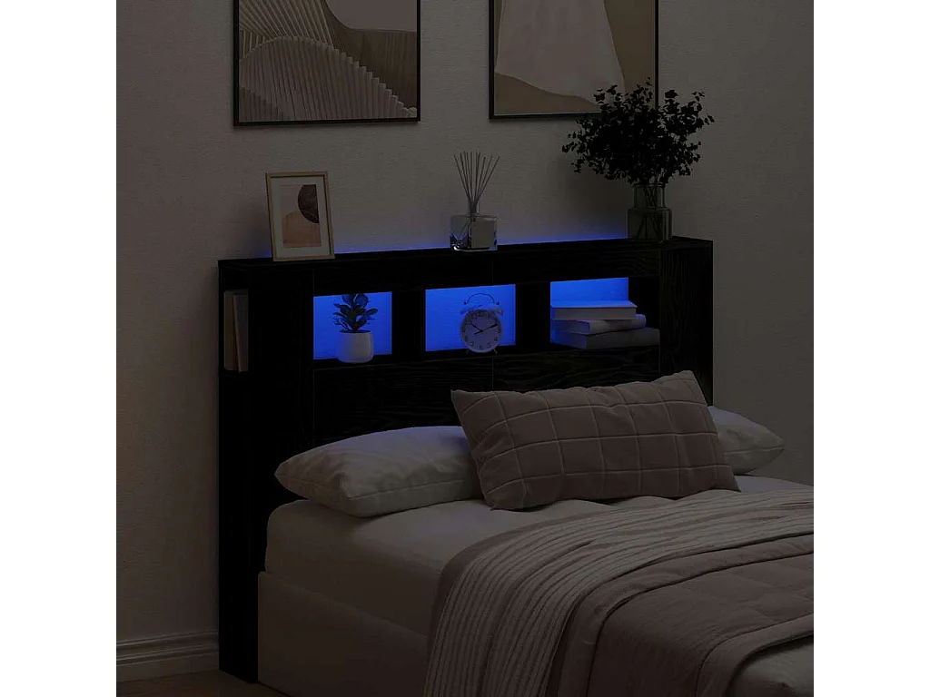 Testiera LED con mensola Rovere nero 140 x 18,5 x 103,5 cm