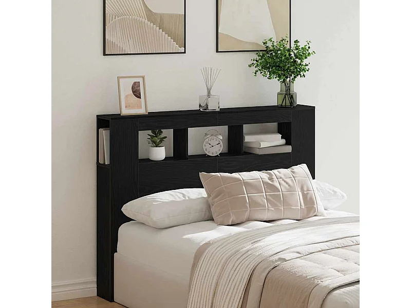 Cabecero LED con estante Roble negro 140 x 18,5 x 103,5 cm