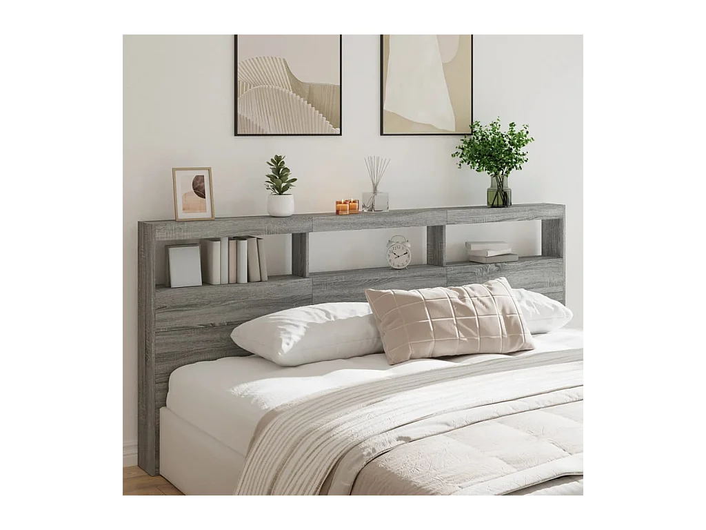 Hoofdbord met LED Sonoma Grey 220x17x102 cm