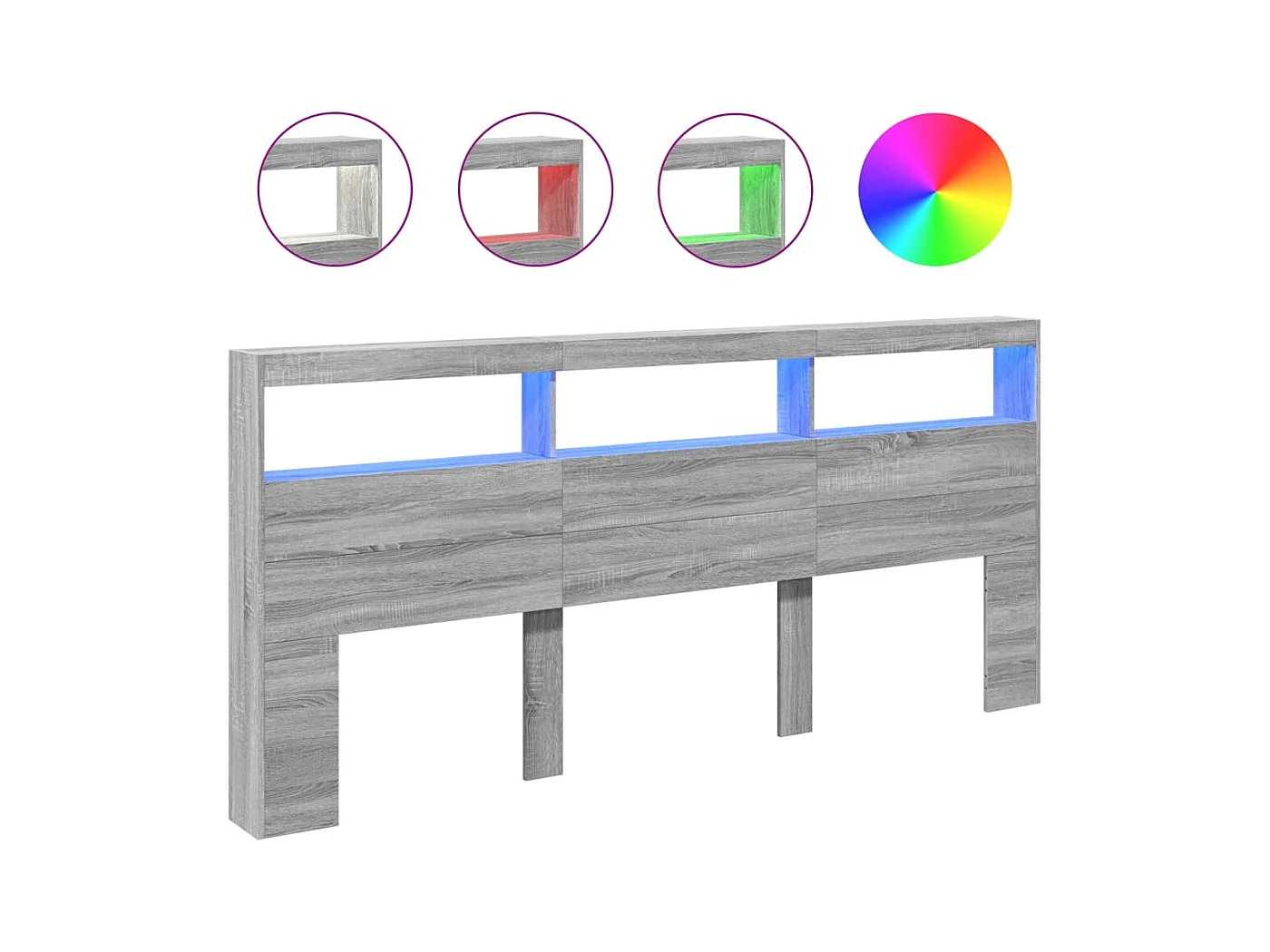 Hoofdbord met LED Sonoma Grey 220x17x102 cm