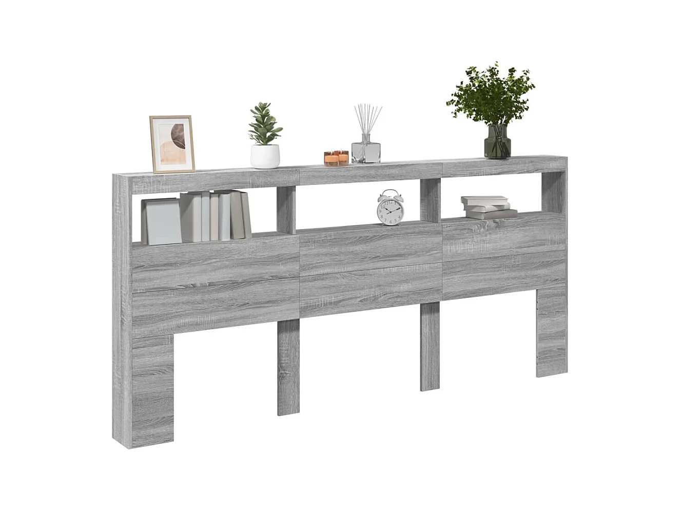 Hoofdbord met LED Sonoma Grey 220x17x102 cm