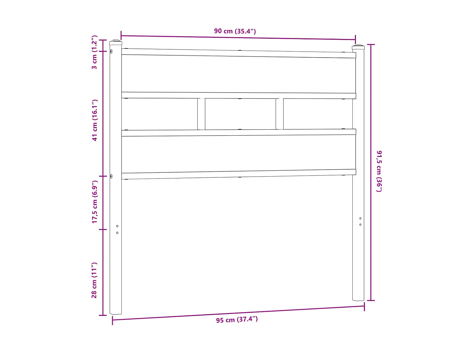 Bruin eiken hoofdbord 90 cm staal en bewerkt hout