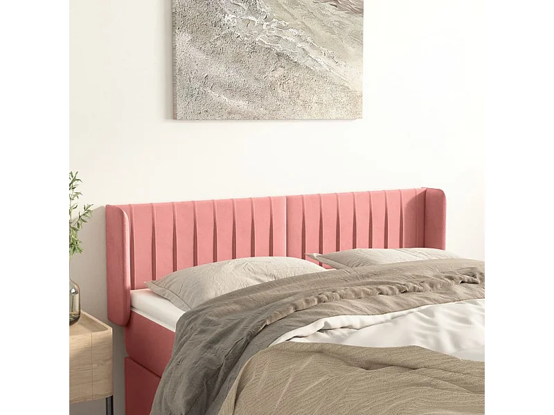 Tête de lit avec oreilles Rose 147x16x78/88 cm Velours