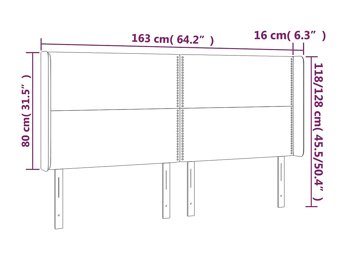 Hoofdbord met vleugels Donkergrijs 163x16x118/128 cm Fluweel