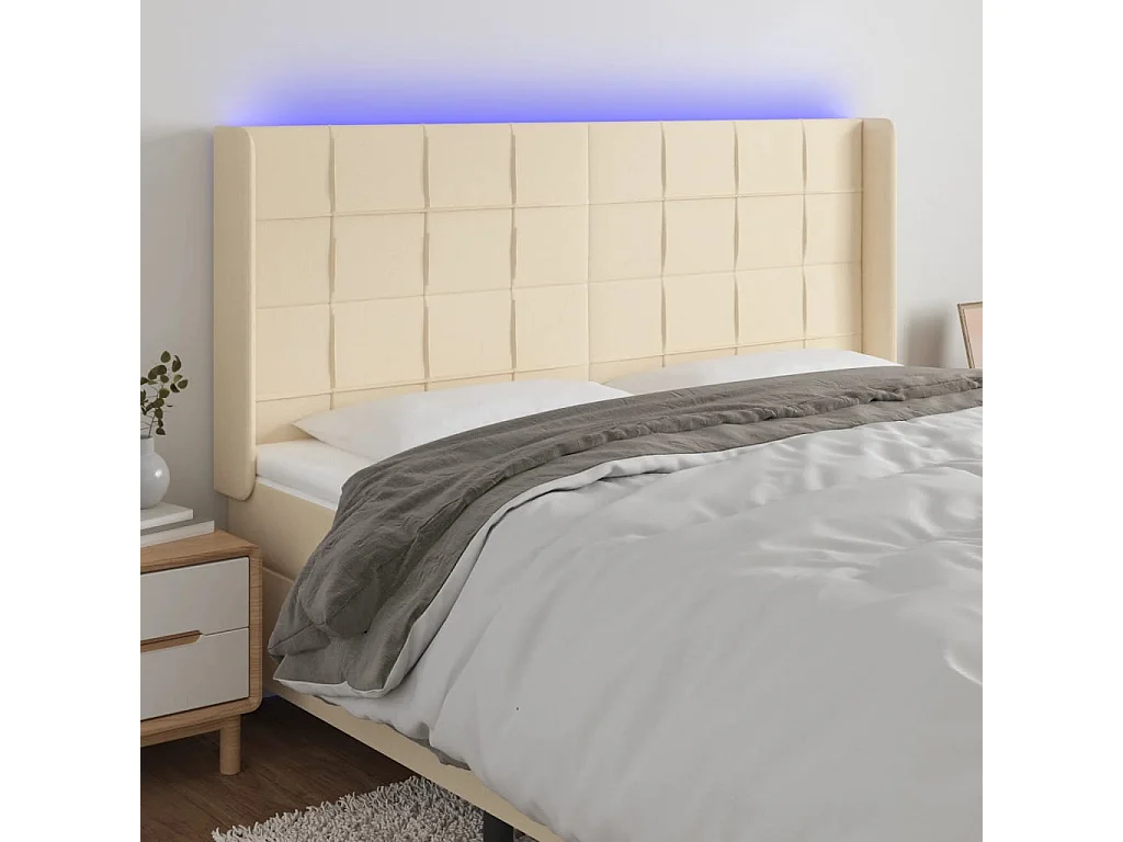 Tête de lit à LED Crème 203x16x118/128 cm Tissu