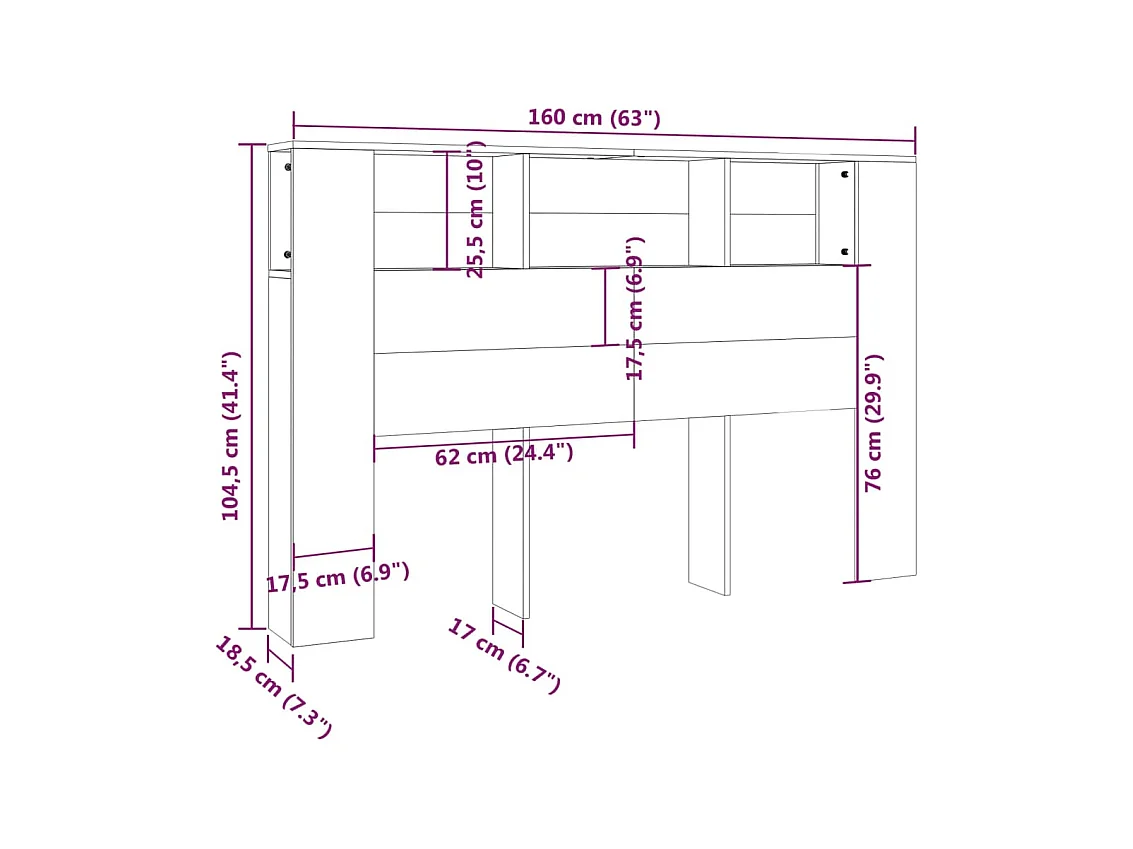 Betongrijs hoofdeindekast 160x18,5x104,5 cm