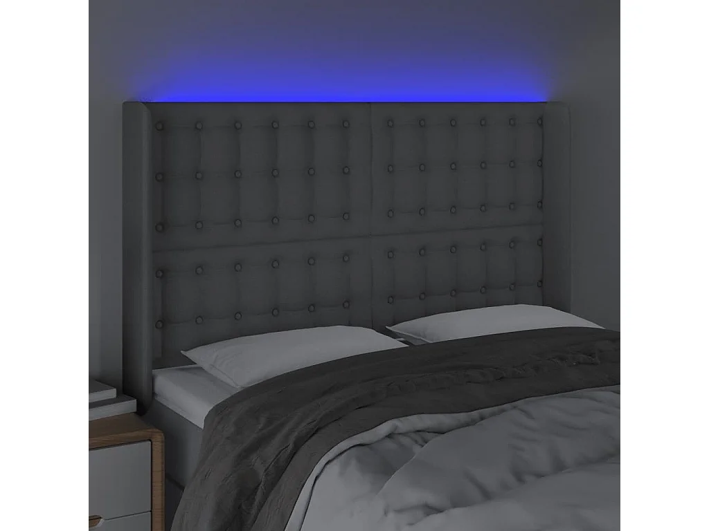 LED-Kopfteil Hellgrau 147x16x118/128 cm Stoff