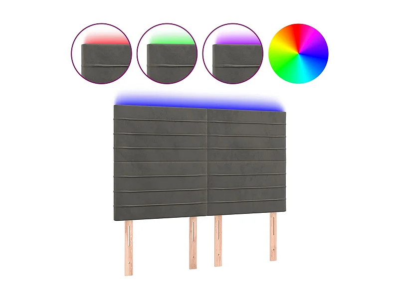 LED Hoofdbord Donkergrijs 144x5x118/128 cm Fluweel