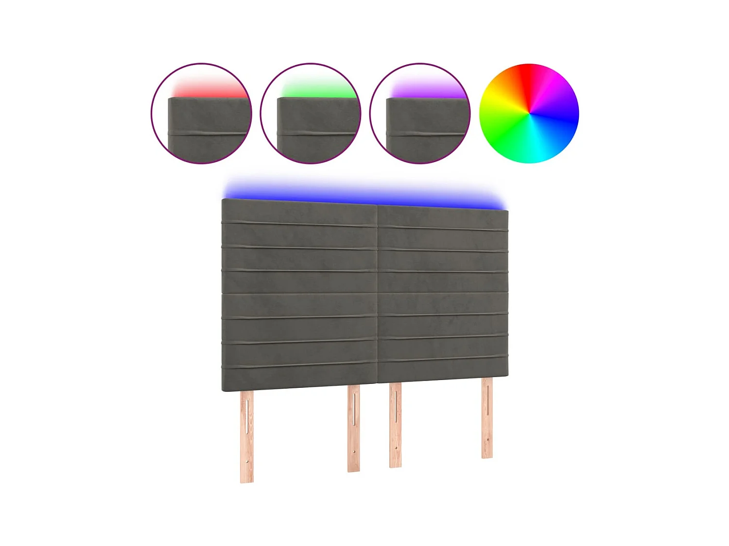 LED Hoofdbord Donkergrijs 144x5x118/128 cm Fluweel