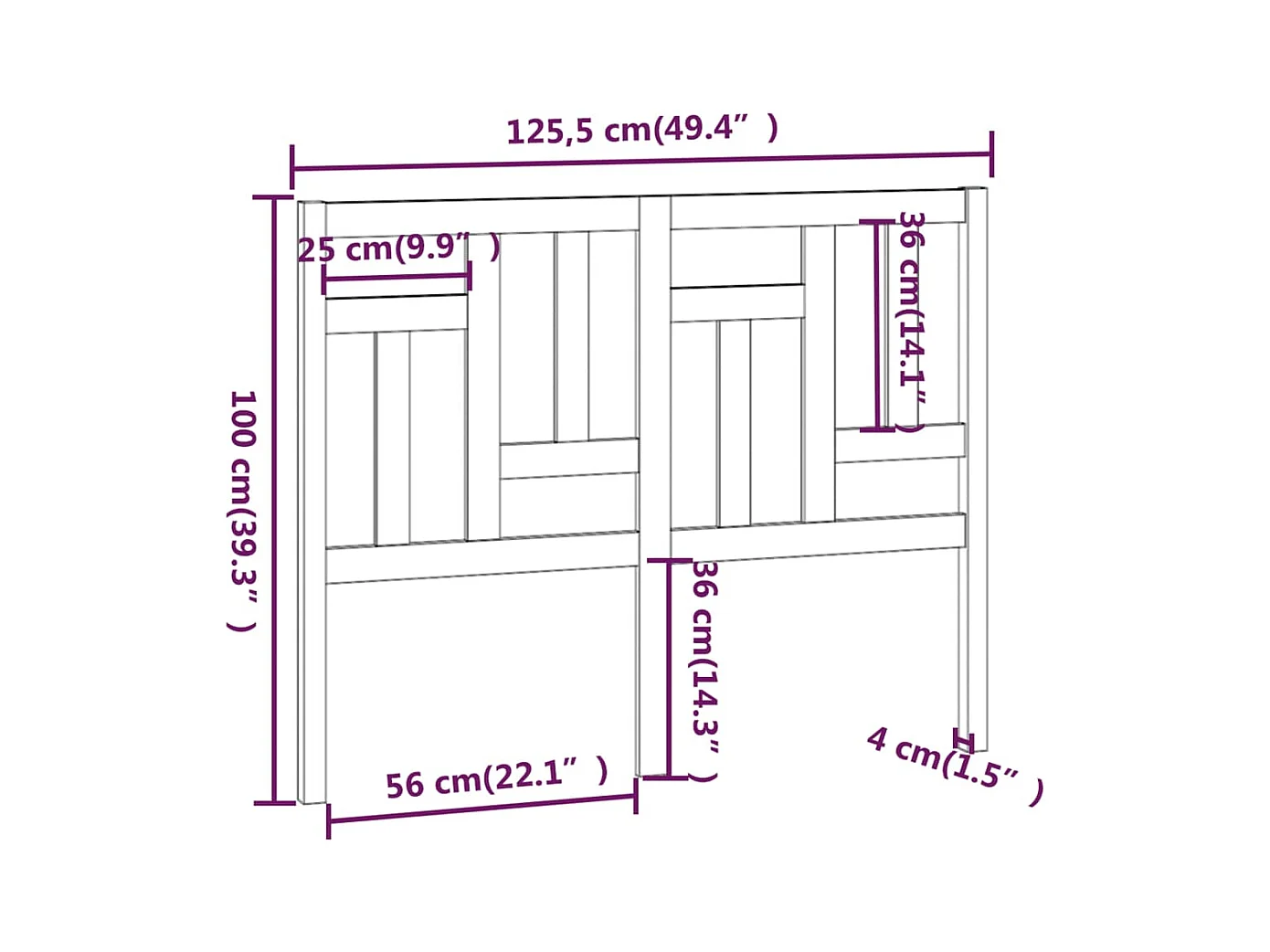 Wit hoofdbord 125,5x4x100 cm Massief grenenhout