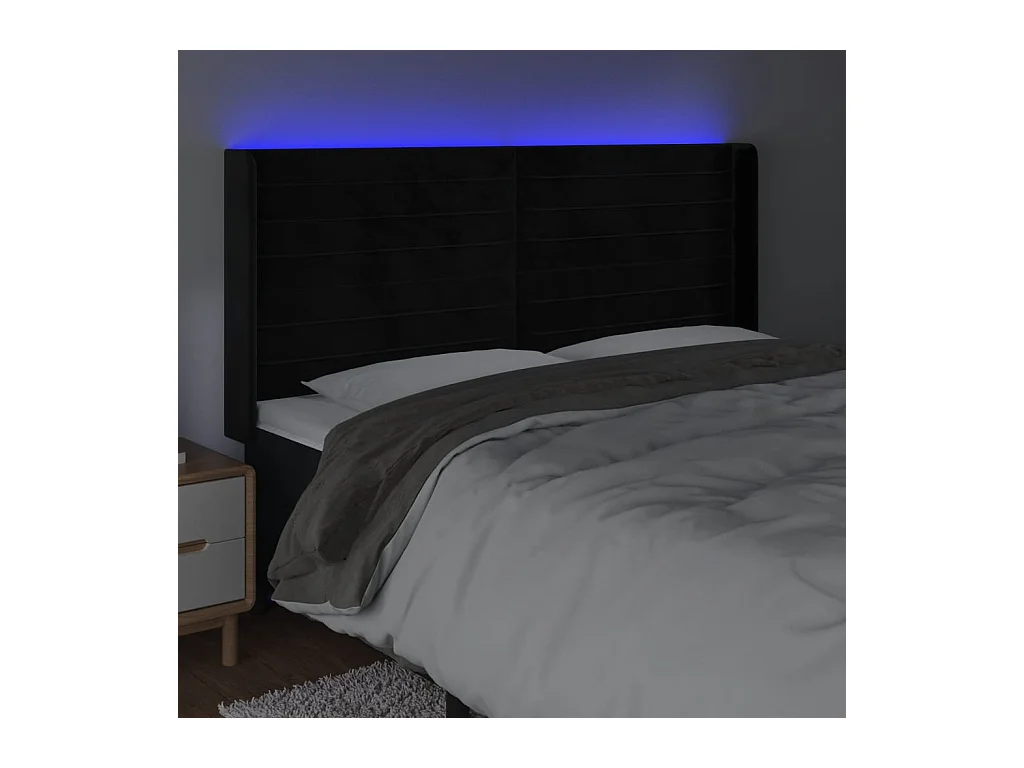 Testiera LED Nero 163x16x118/128 cm Velluto