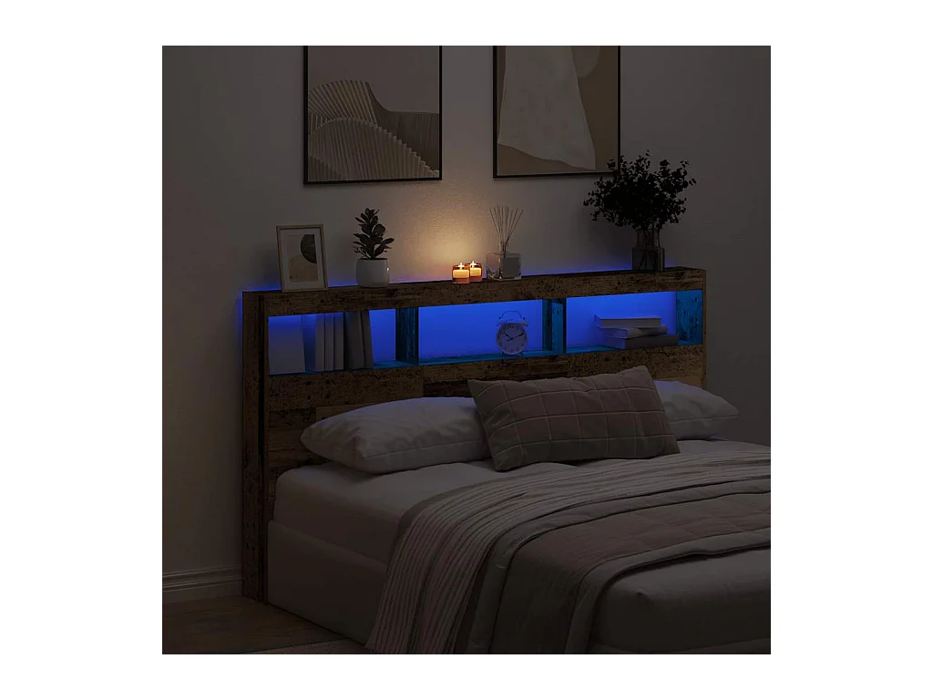 Hoofdbord kledingkast met LED oud hout 180x17x102 cm