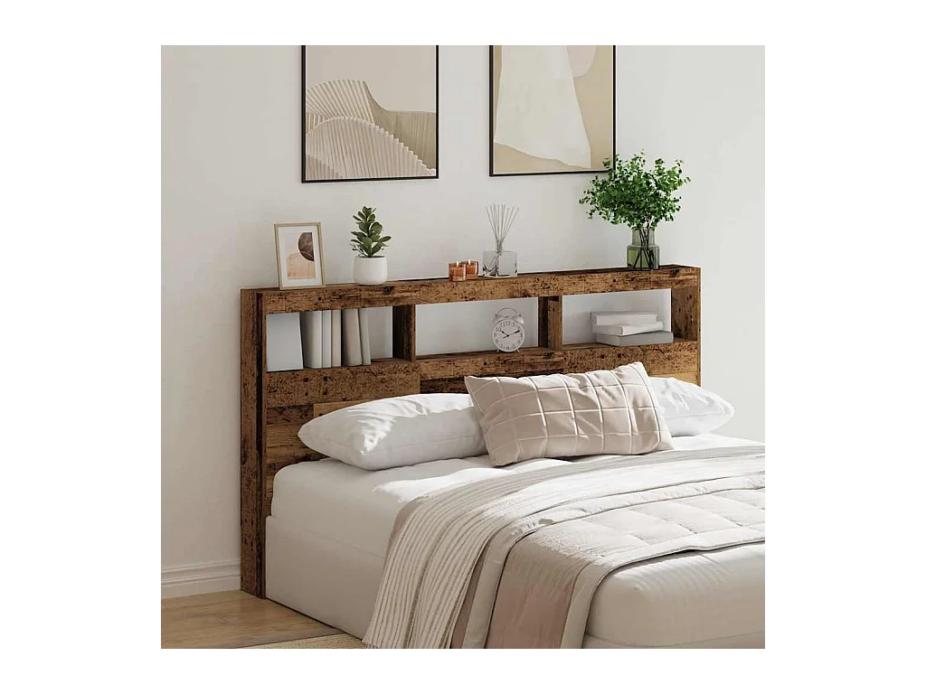 Hoofdbord kledingkast met LED oud hout 180x17x102 cm