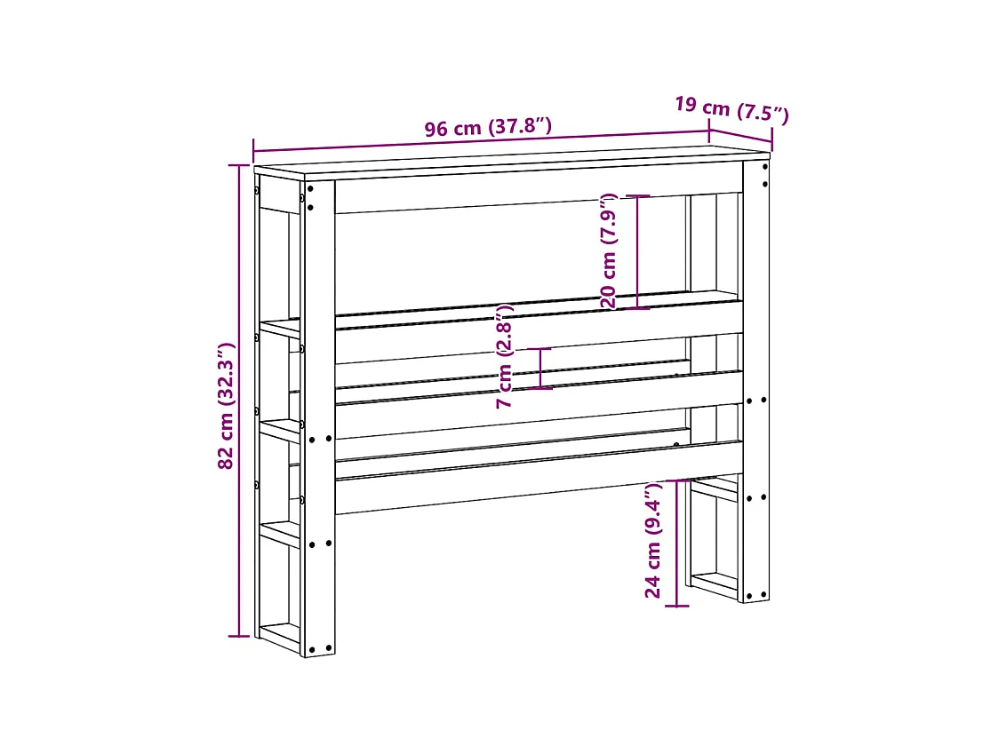 Cabecero con estantes 90 cm madera maciza de pino