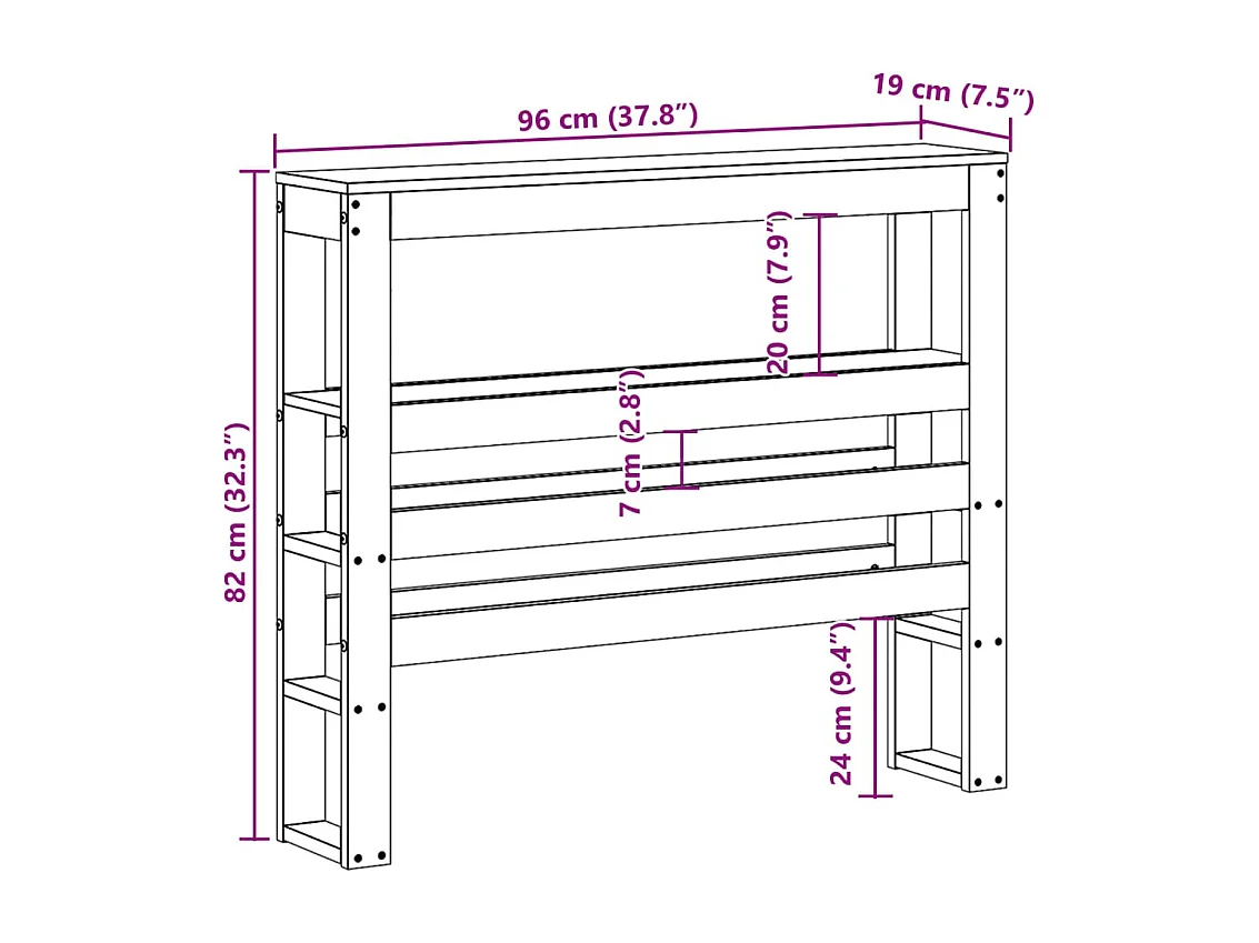 Cabecero con estantes 90 cm madera maciza de pino