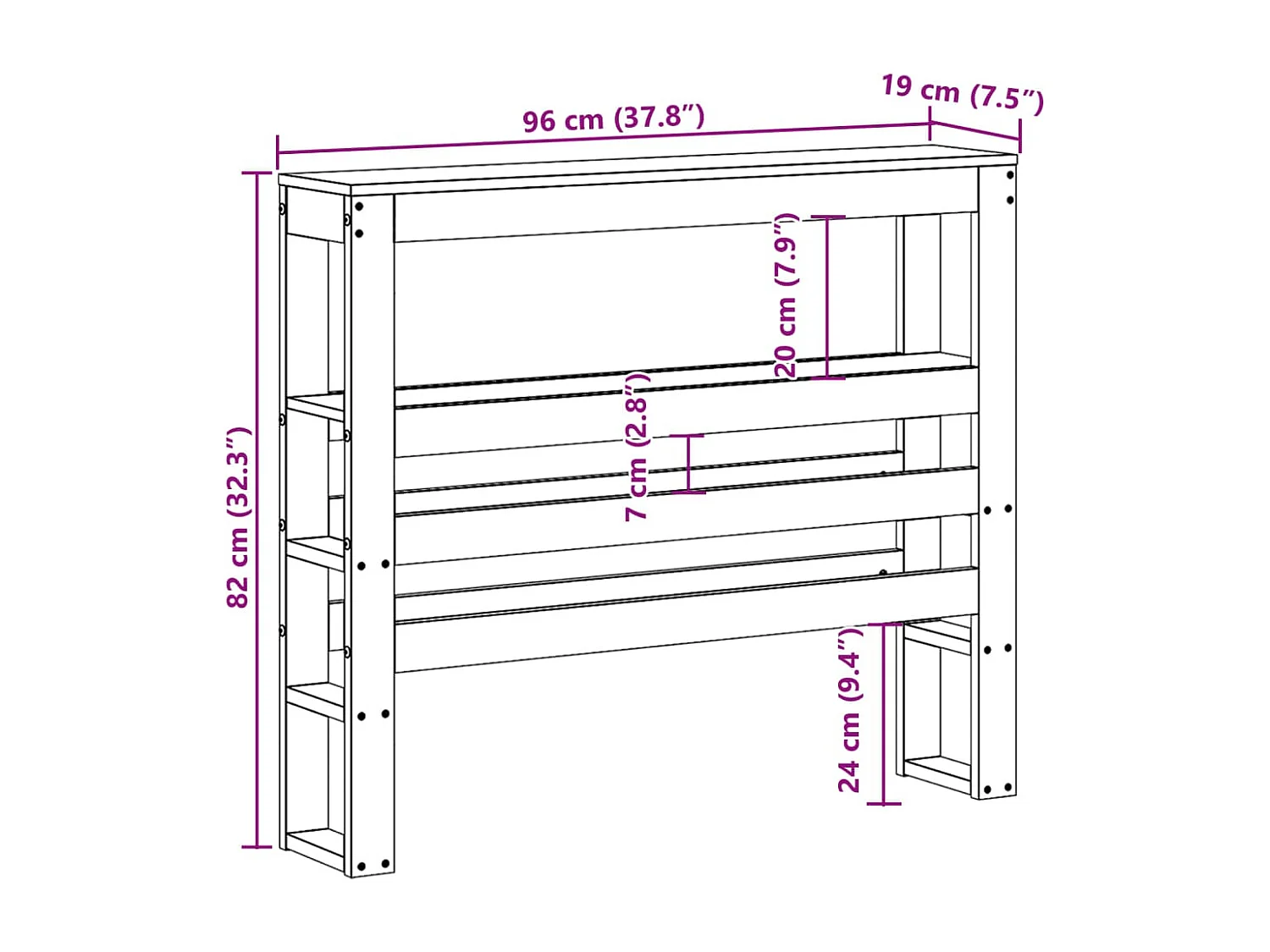 Cabecero con estantes 90 cm madera maciza de pino