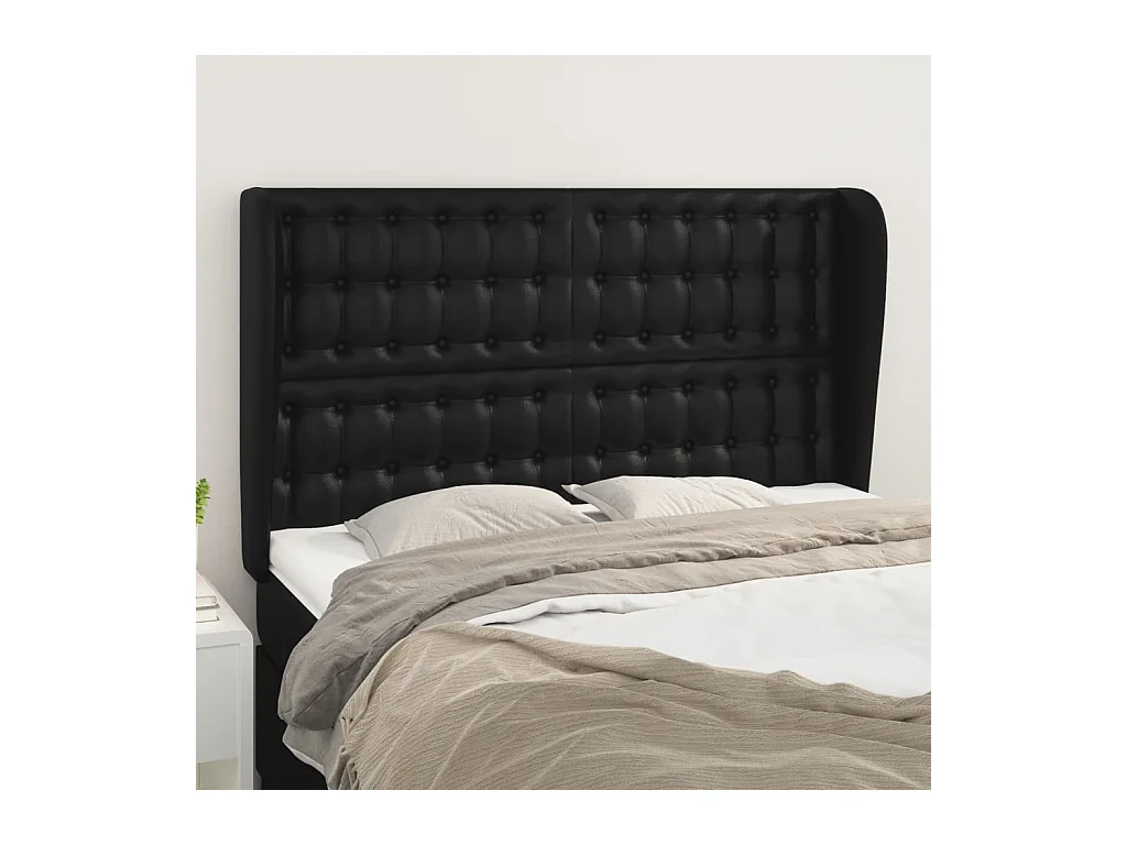 Tête de lit avec oreilles Noir 147x23x118/128 cm Similicuir