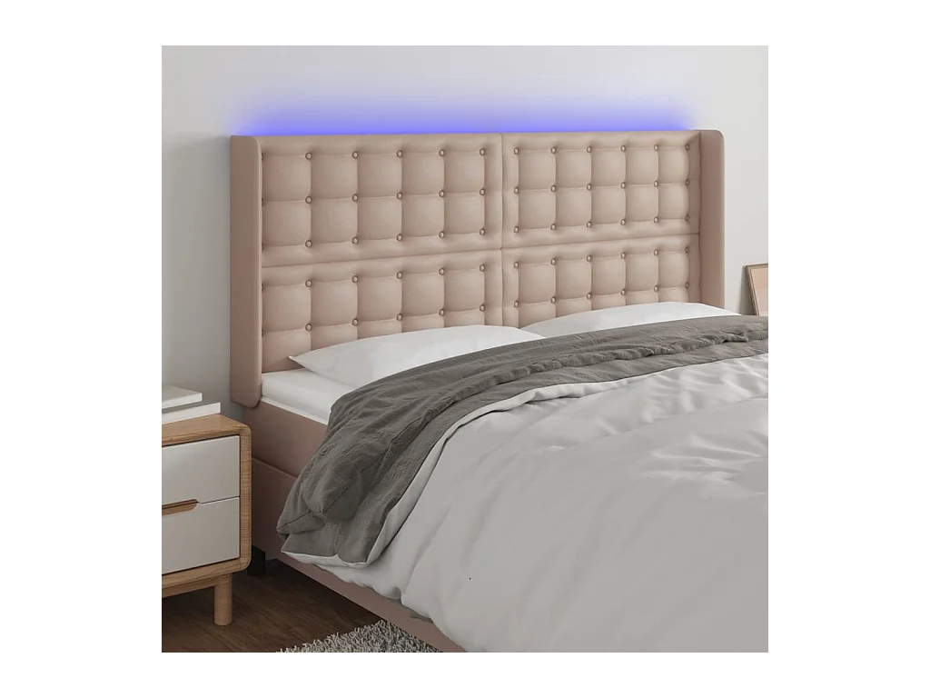 Testiera LED Cappuccino 183x16x118/128 cm Ecopelle