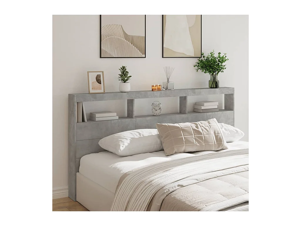 Betongrijs hoofdbord met LED's 200x17x102 cm