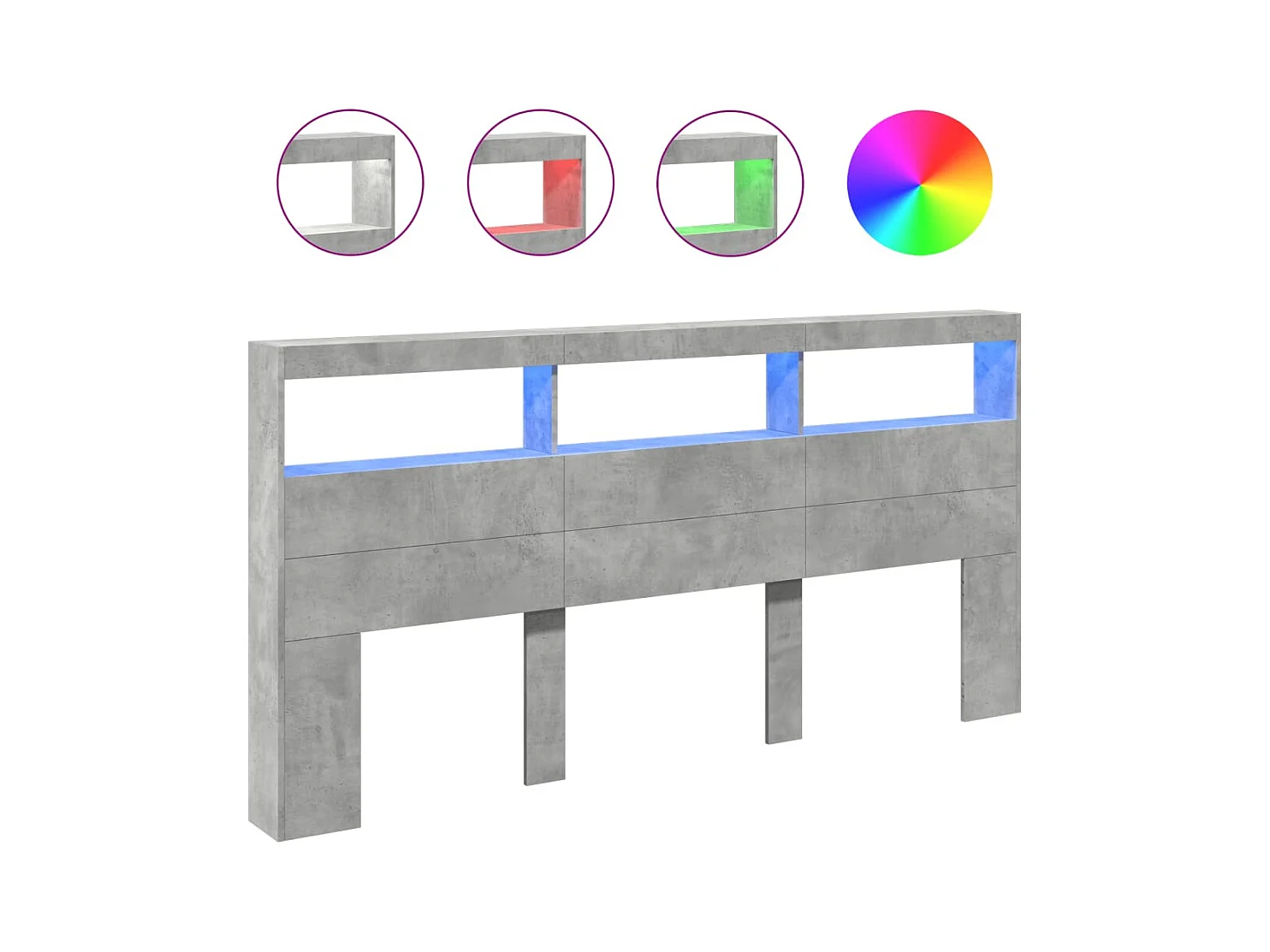 Betongrijs hoofdbord met LED's 200x17x102 cm