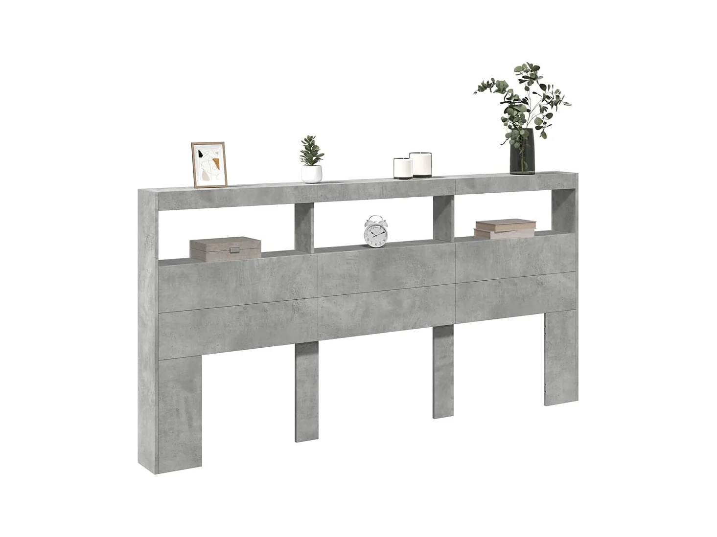 Betongrijs hoofdbord met LED's 200x17x102 cm