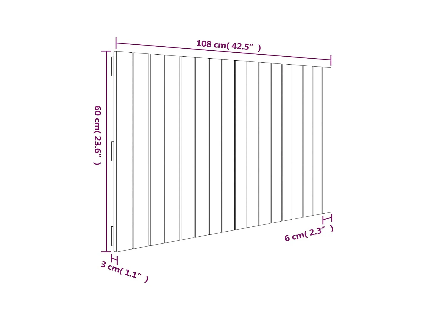 Cabecero de pared 108x3x60 cm Madera maciza de pino