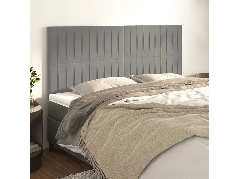 Hoofdborden 4 stuks Lichtgrijs 80x5x78/88 cm Fluweel