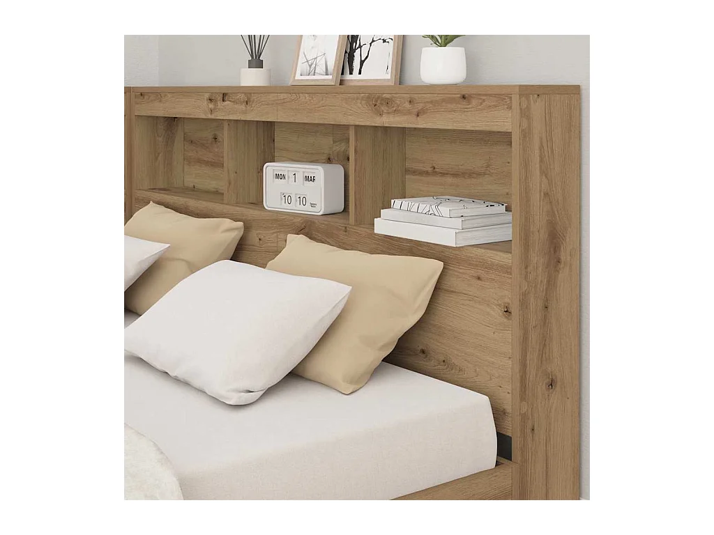 Bettkopfteil mit Stauraum und Ablage, handgefertigte Eiche, 160 cm