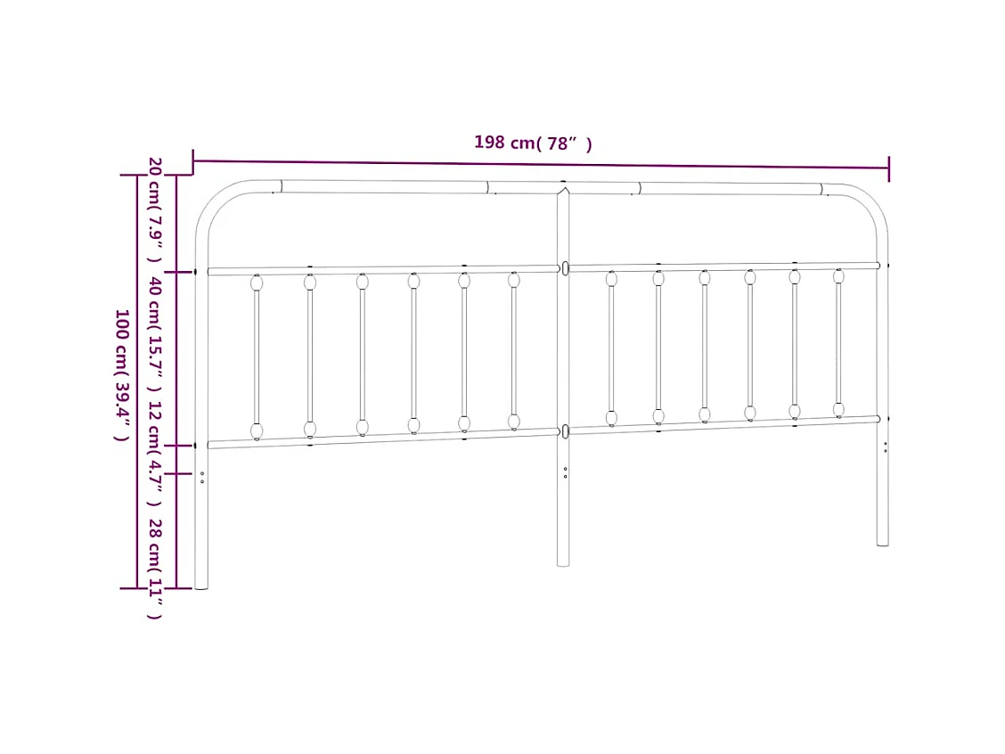 Tête de lit métal noir 193 cm