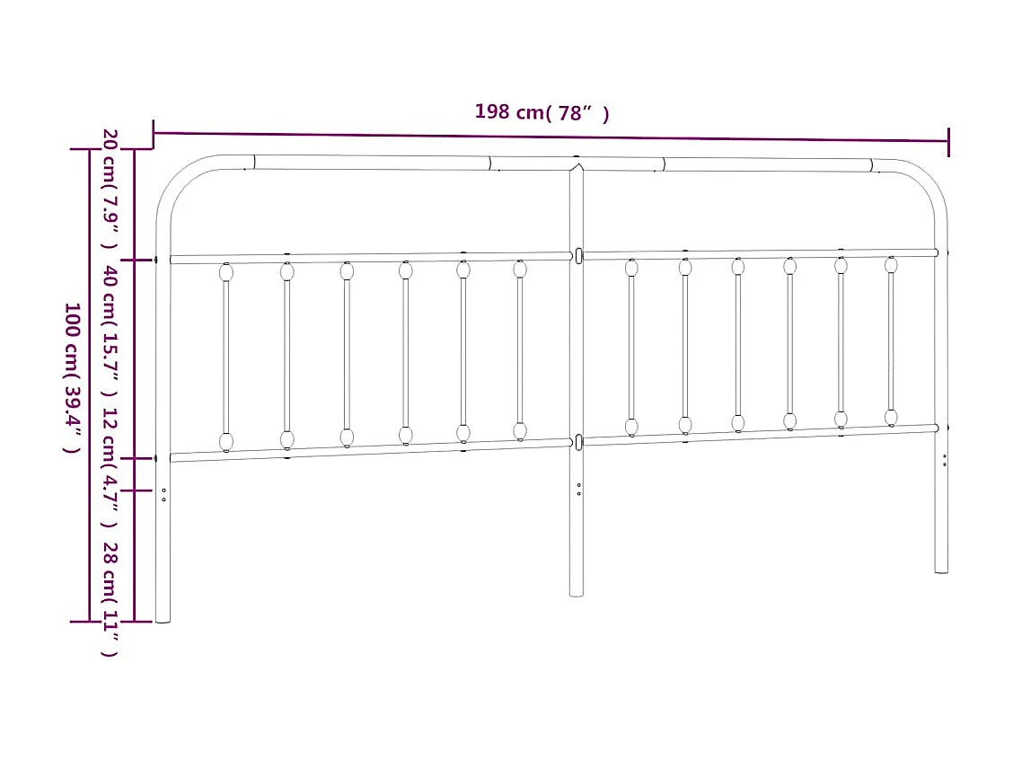 Tête de lit métal noir 193 cm