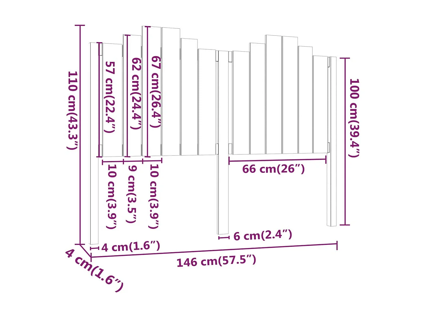 Testiera 146x4x110 cm Legno massello di pino