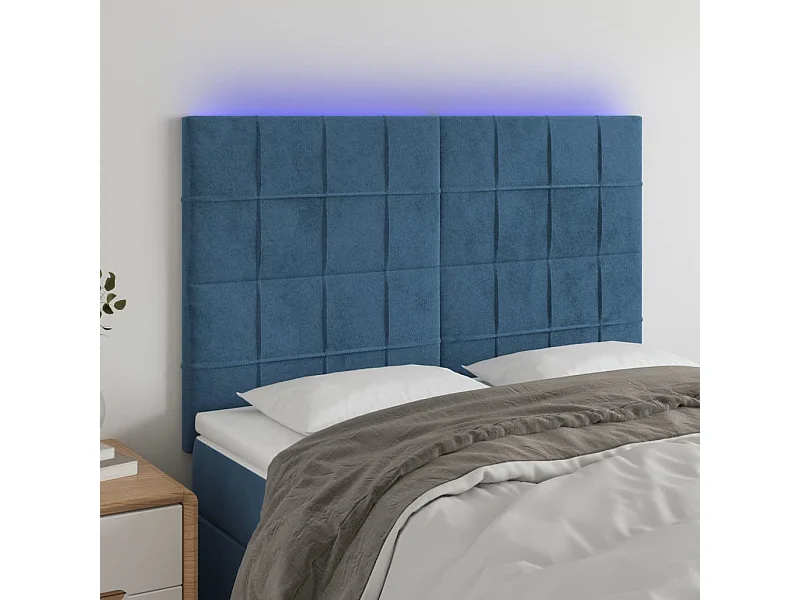 LED Hoofdbord Donkerblauw 144x5x118/128 cm Fluweel
