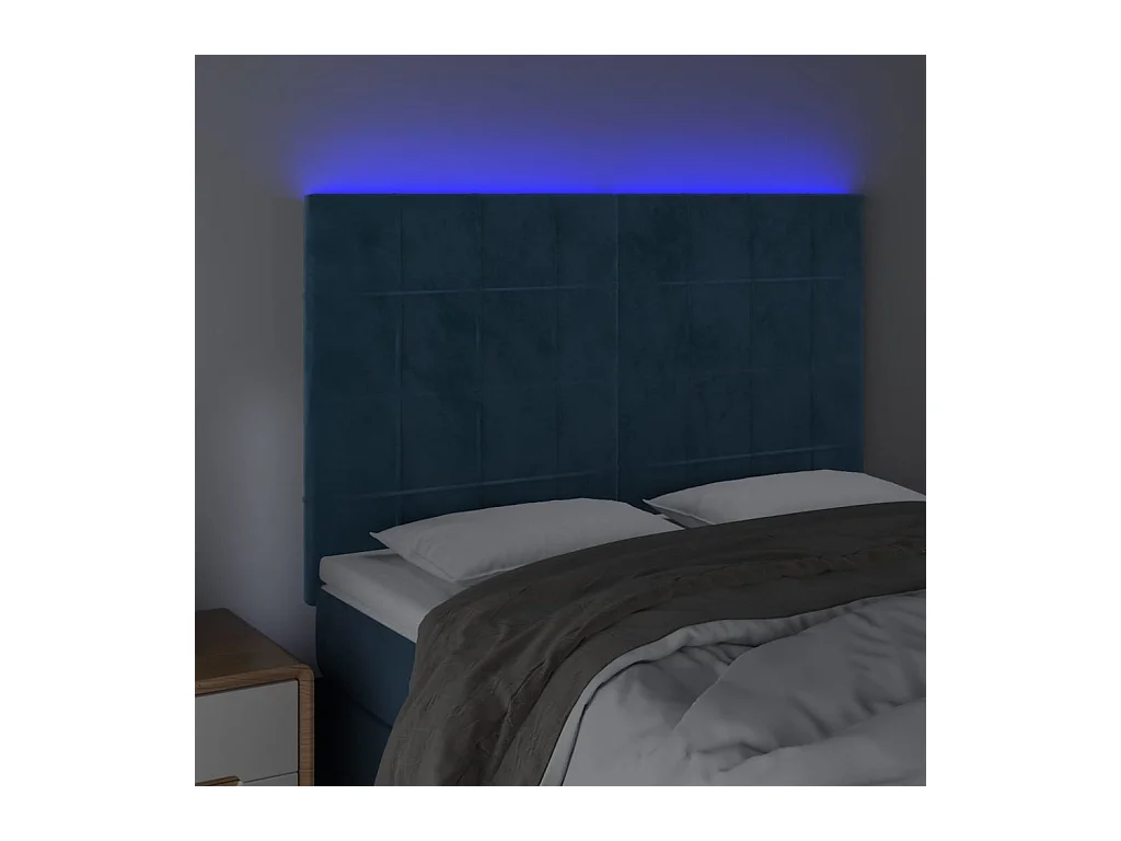 LED Hoofdbord Donkerblauw 144x5x118/128 cm Fluweel