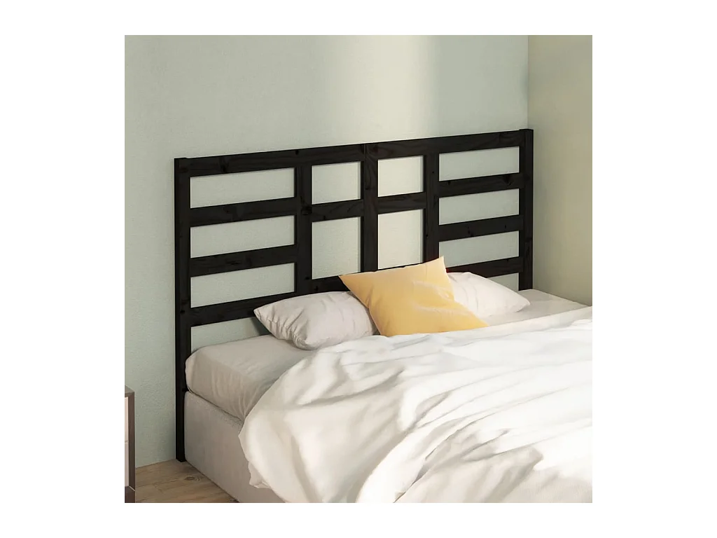 Tête de lit Noir 146x4x104 cm Bois massif de pin