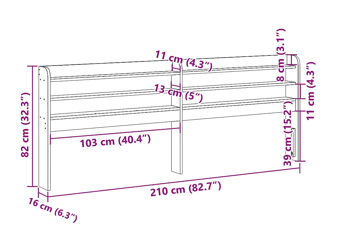 Hoofdbord met planken wit 200 cm massief grenenhout